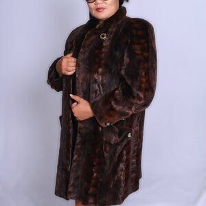 Elegant Mahogany Sheared Mink Coat with Princess Skirt Bottom